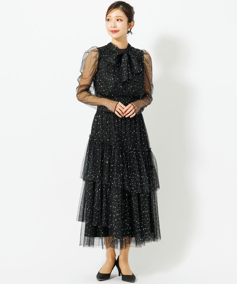 FURFUR ファーファー ロングスリーブラメチュールドレス ブラック系