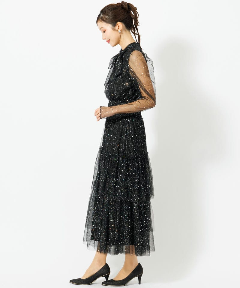 FURFUR ファーファー ロングスリーブラメチュールドレス ブラック系