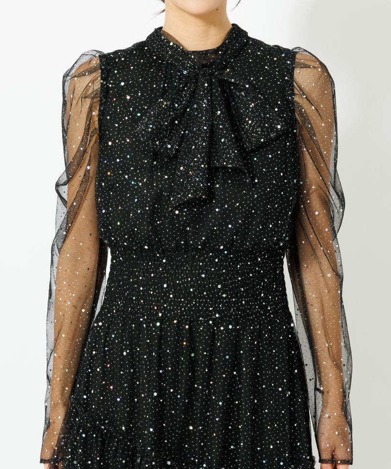 FURFUR ファーファー ロングスリーブラメチュールドレス ブラック系