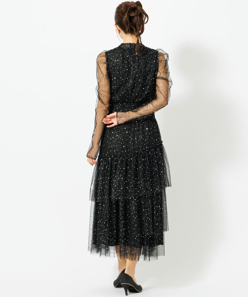 FURFUR ファーファー ロングスリーブラメチュールドレス ブラック系