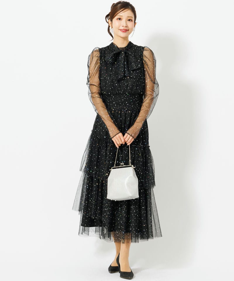 FURFUR ファーファー ロングスリーブラメチュールドレス ブラック系