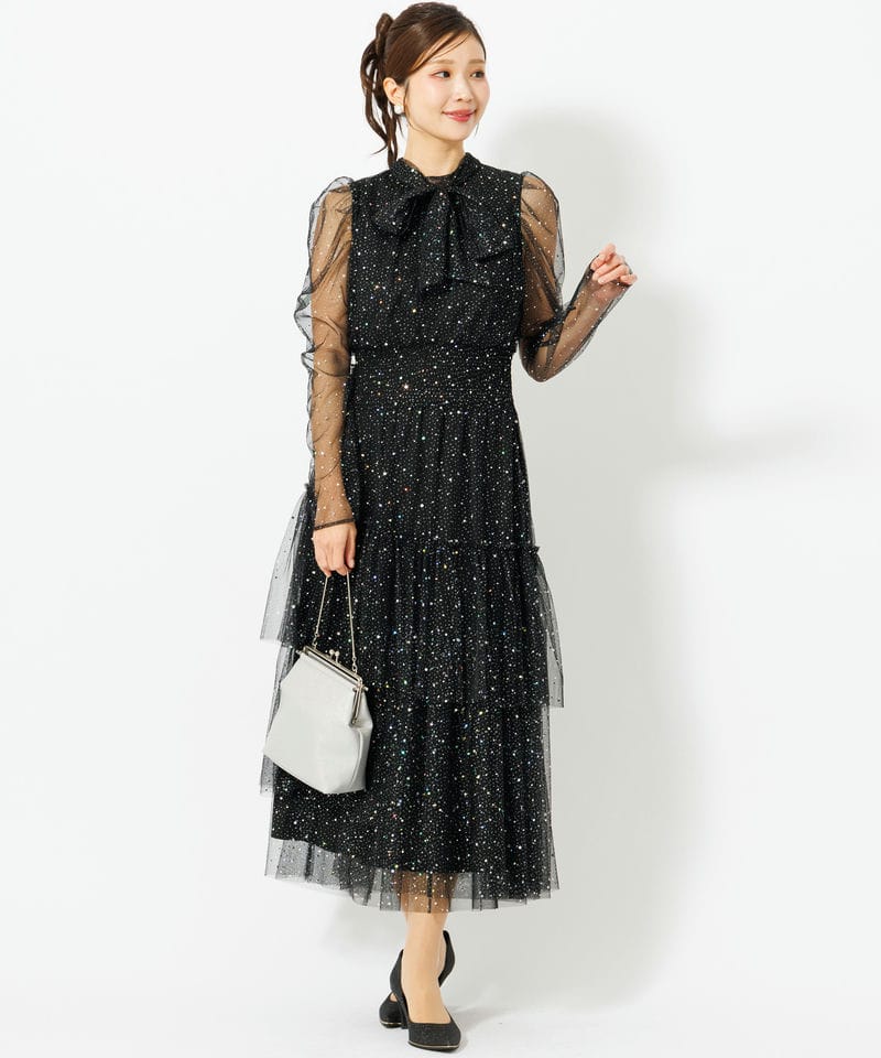 FURFUR ファーファー ロングスリーブラメチュールドレス ブラック系
