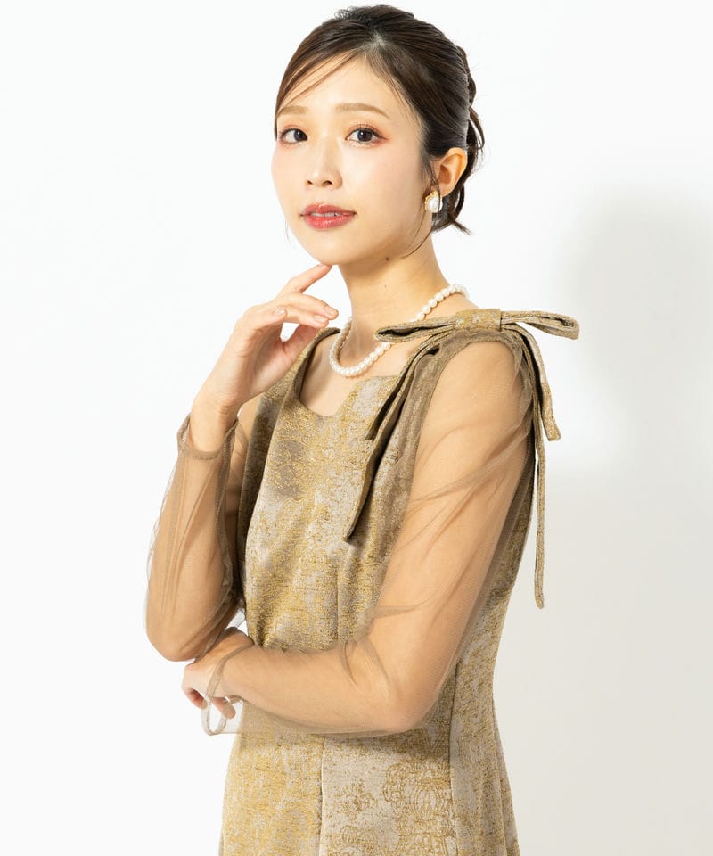 LE'RURE リルアー スリーブレススカラップドレス その他 x グリーン系