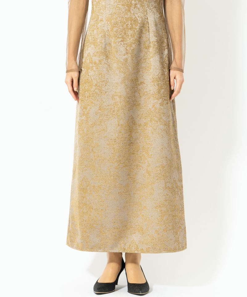 LE'RURE リルアー ショルダーリボンジャガードドレス ブラウン系