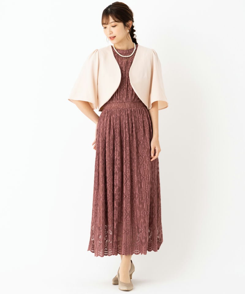 Select Shop フレアスリーブショート丈ボレロ ピンク系 x ベージュ系