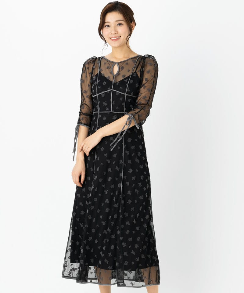 SNIDEL スナイデル シフォンフリルレースドレス ブラック系 | 結婚式