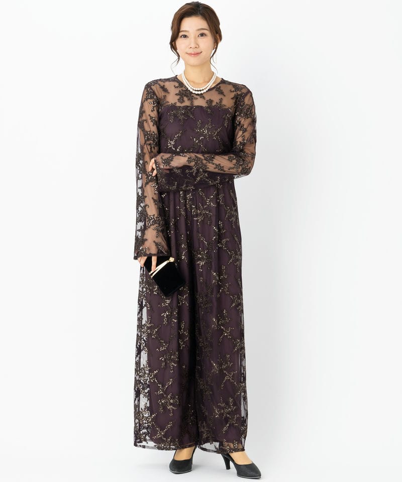 Ameri VINTAGE スパンコールレースロンパース ボルドー【値下げ中】 Ameri VINTAGE アメリヴィンテージ スパンコールレースロンパース