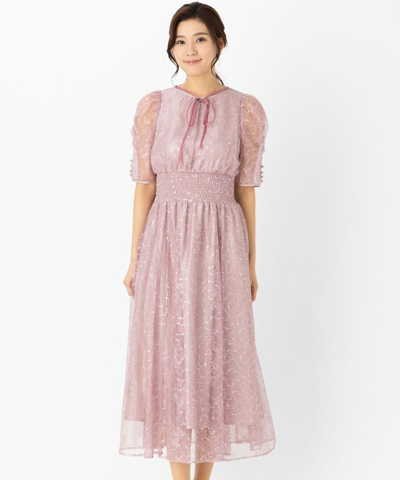 SNIDEL スナイデル パフレースドレス ピンク系 | 結婚式パーティーの