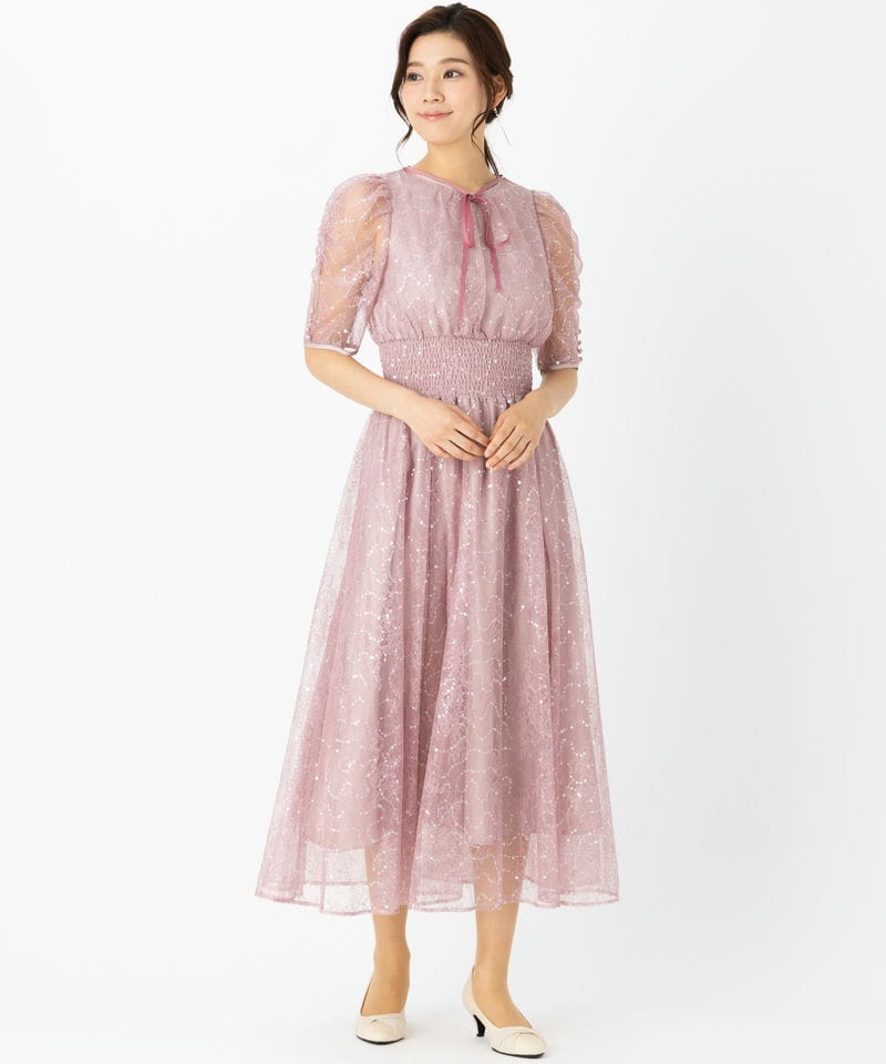 JILL STUART ジルスチュアート スパンコール付きレースドレス ピンク系