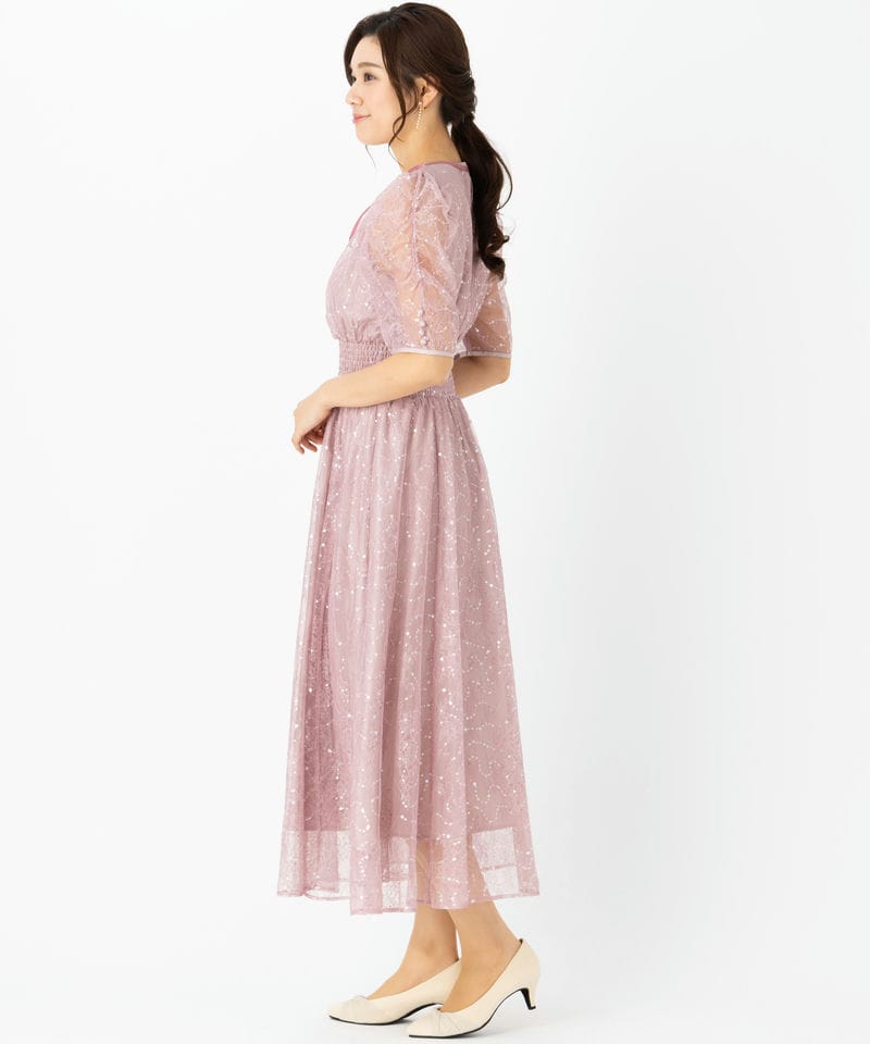JILL STUART ジルスチュアート スパンコール付きレースドレス ピンク系