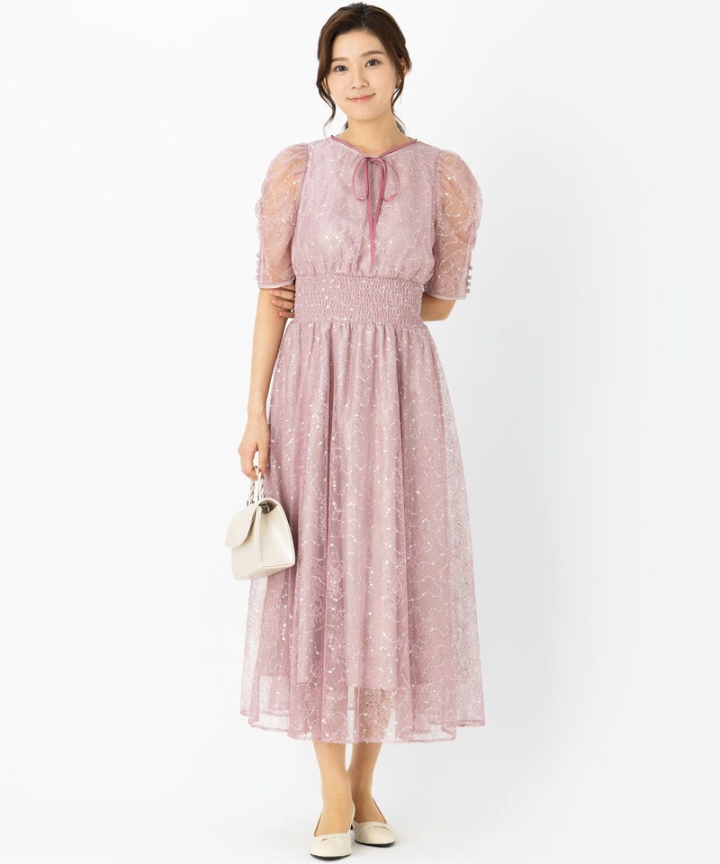 JILL STUART ジルスチュアート スパンコール付きレースドレス ピンク系