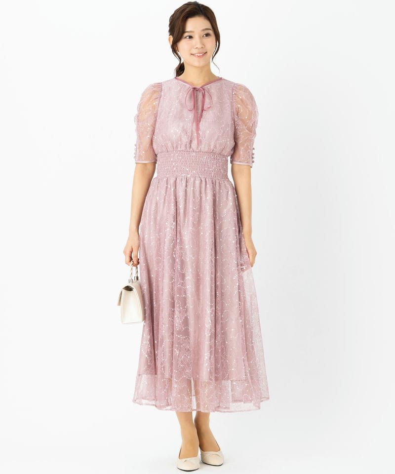 JILL STUART ジルスチュアート スパンコール付きレースドレス ピンク系