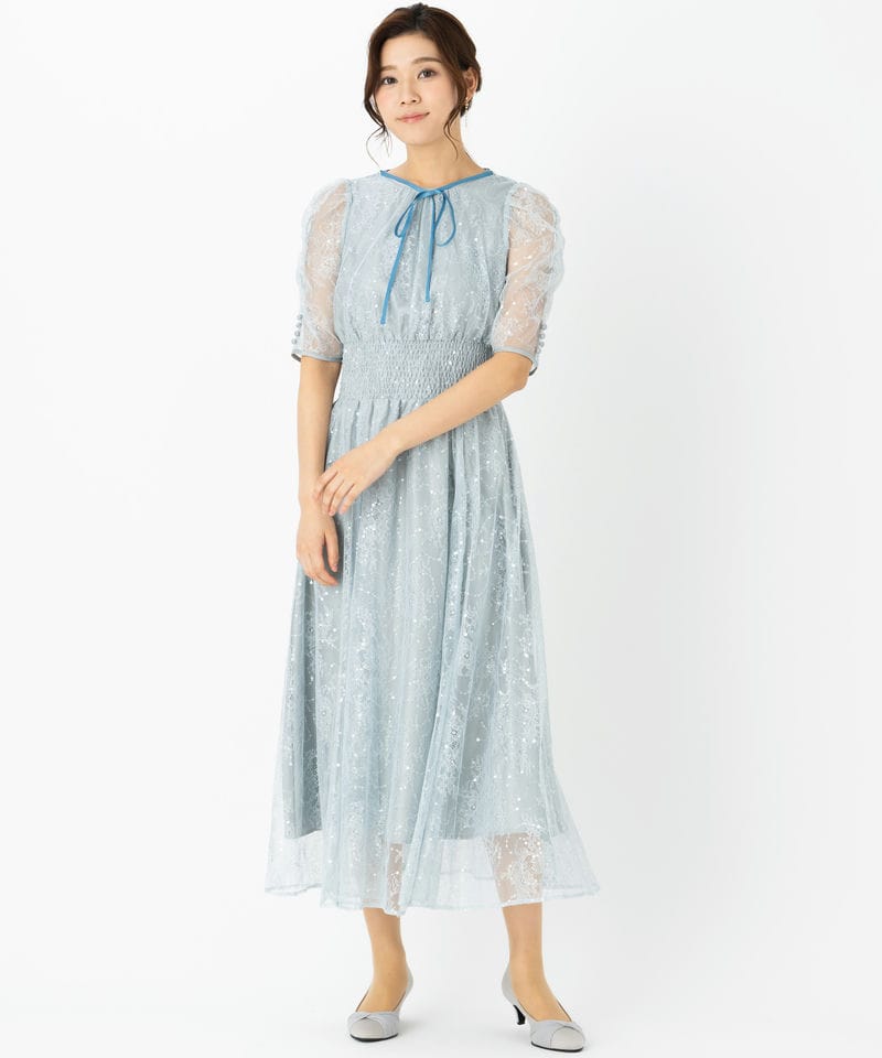 JILL STUART ジルスチュアート スパンコール付きレースドレス ブルー系