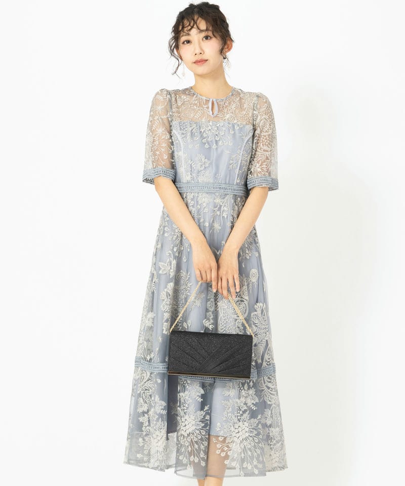 Aimer エメ ビオラモチーフスパンコール刺繍ドレス ブルー系 | 結婚式