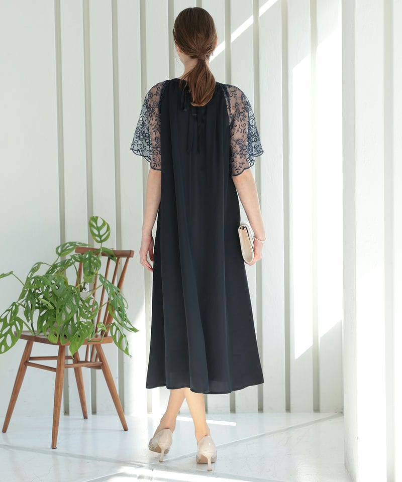 Select Shop Aライン刺繍ドレス ネイビー系 | 結婚式パーティーの