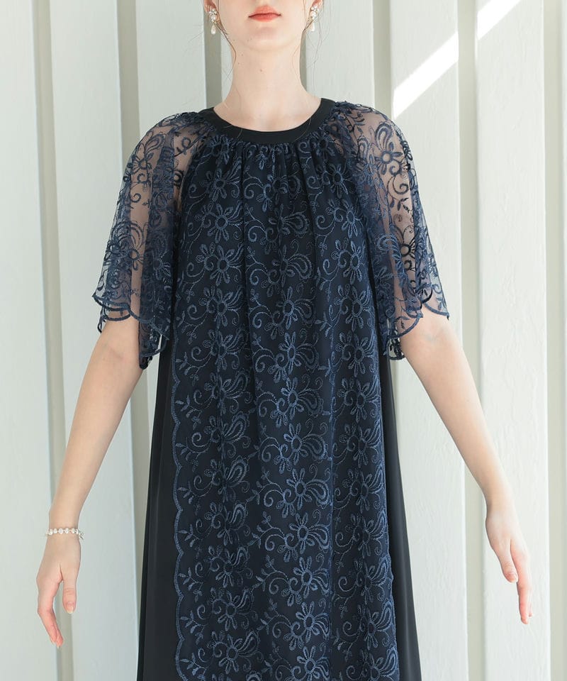 TADASHI SHOJI⁄タダシショージ濃紺スパン刺繍レース⁄Aライン Vネック
