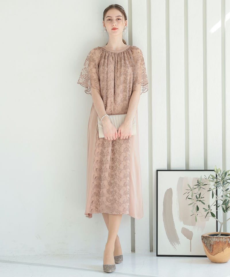 Select Shop Aライン刺繍ドレス その他 x ピンク系 x ベージュ系