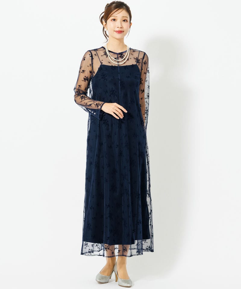 【美品】kaene カエン フロッキーベロア2wayドレス ネイビー 36 kaene カエン フロッキーベロア2wayドレス ネイビー系 | 結婚式