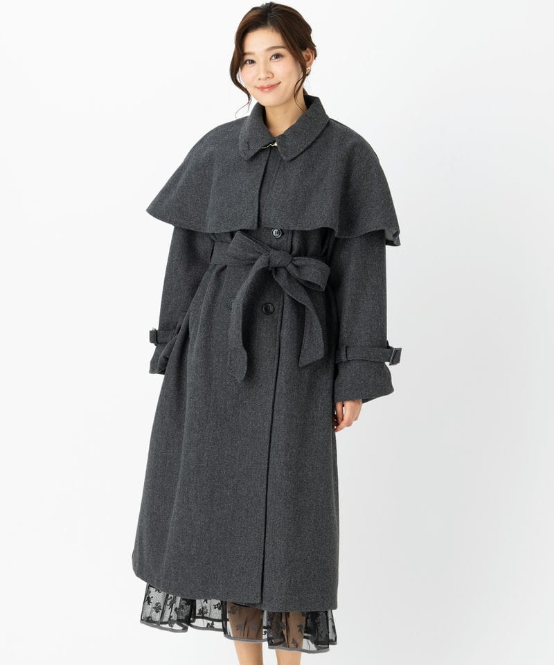 Chico チコ ビジュー付きファー襟ケープコート ブラウン系 | 結婚式