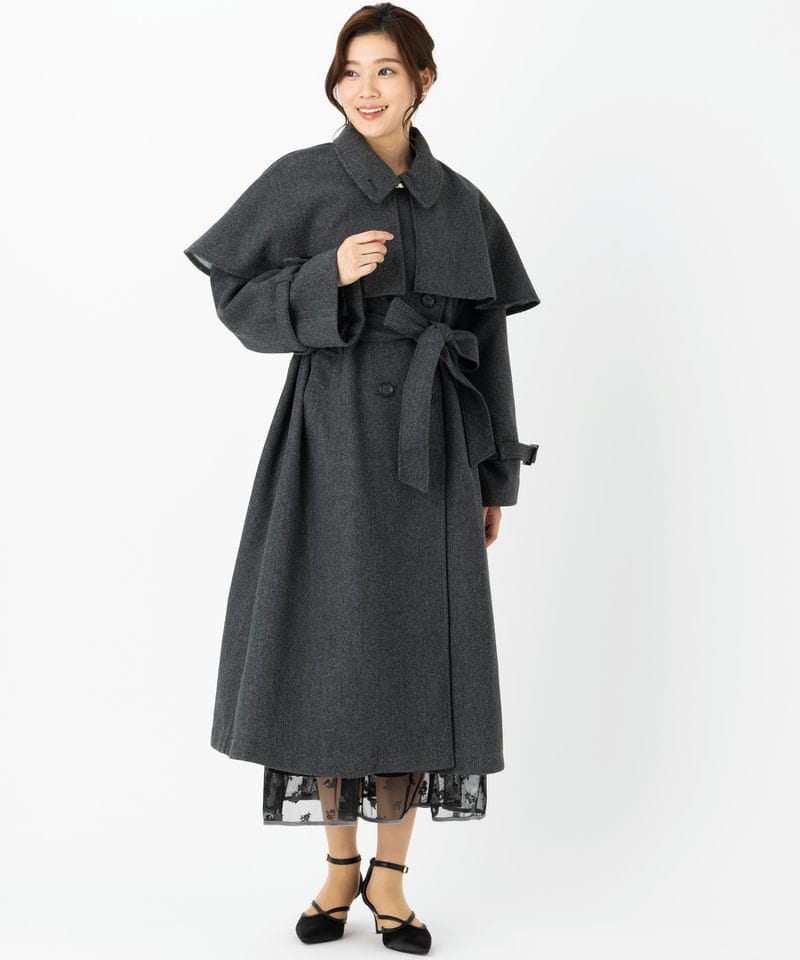 NICE CLAUP ナイスクラップ ケープ付きマルチロングコート グレー系