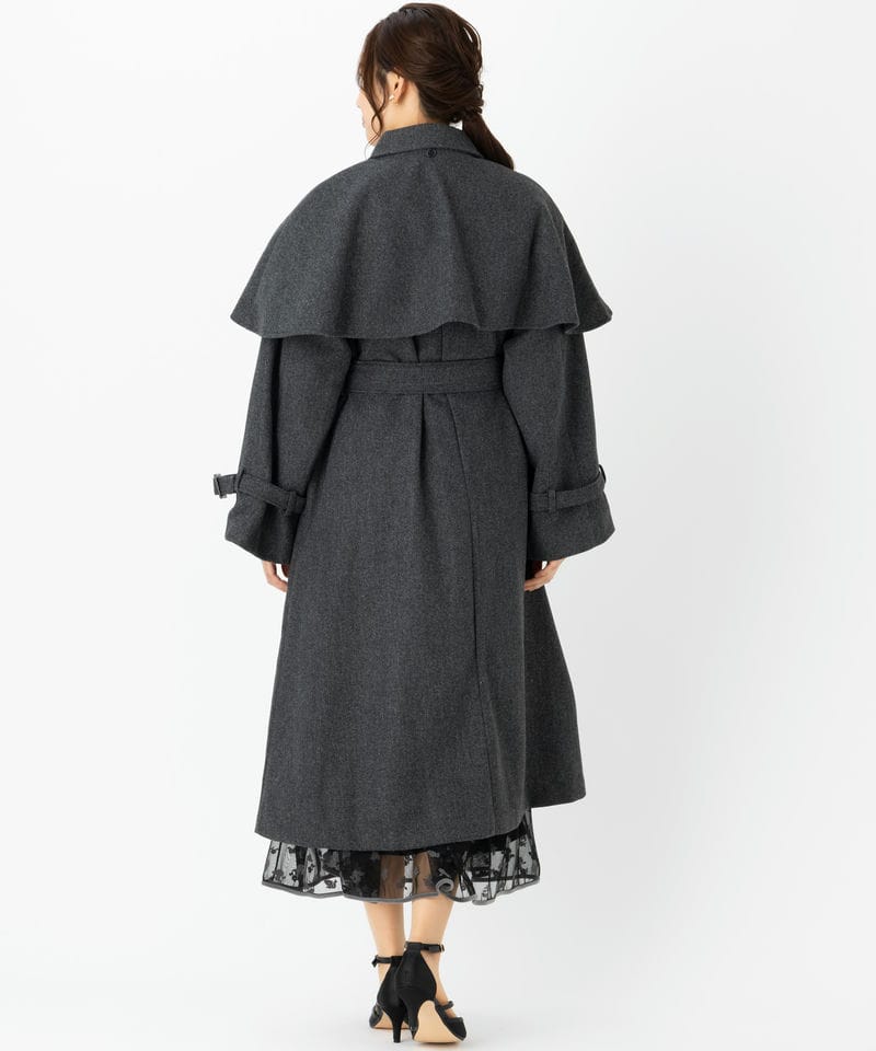 NICE CLAUP ナイスクラップ ケープ付きマルチロングコート グレー系 