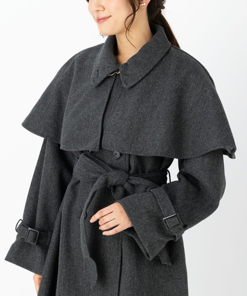 NICE CLAUP ナイスクラップ ケープ付きマルチロングコート グレー系