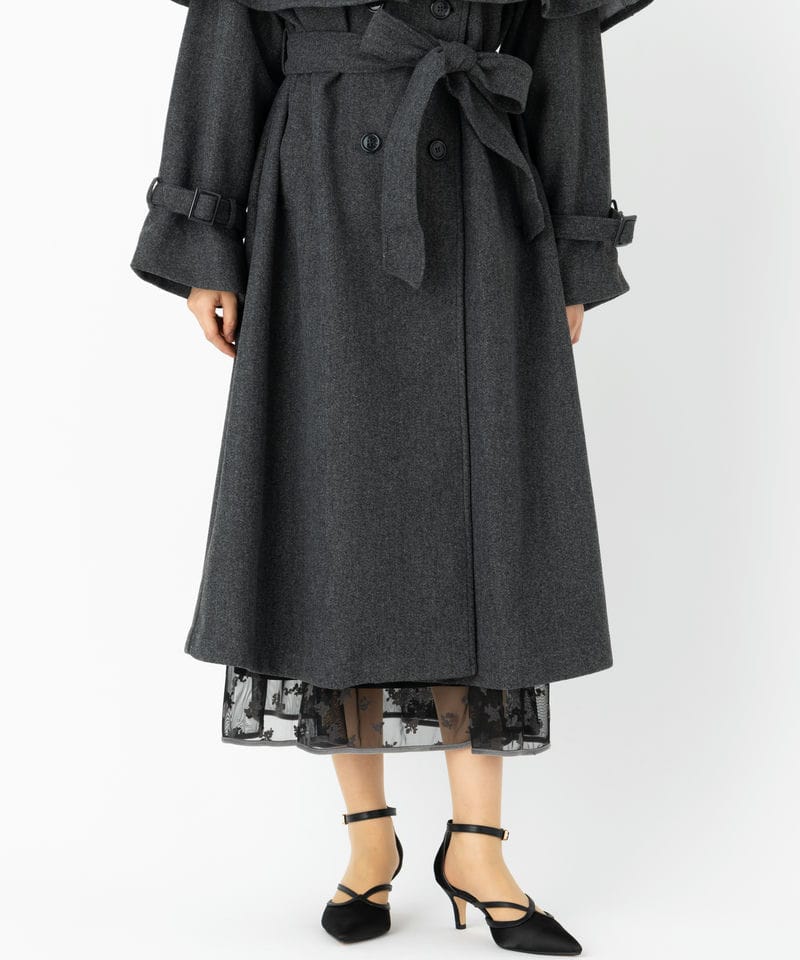 NICE CLAUP ナイスクラップ ケープ付きマルチロングコート グレー系 