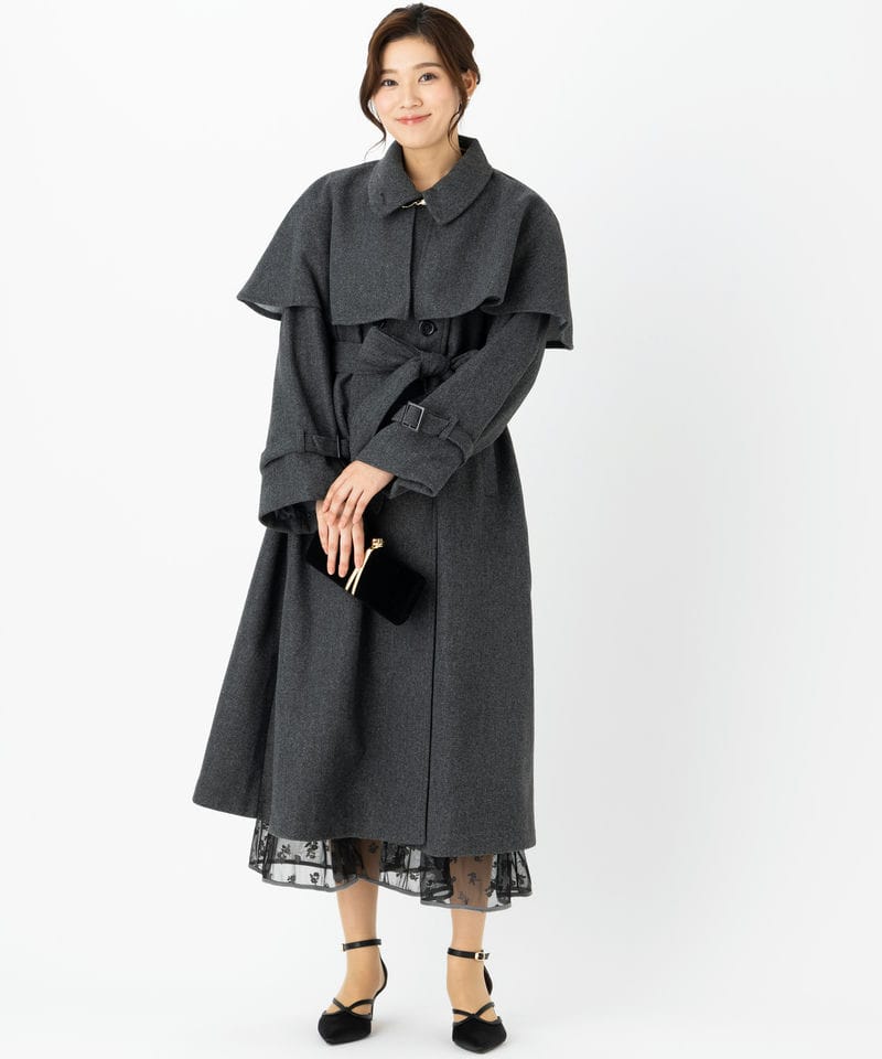 NICE CLAUP ナイスクラップ ケープ付きマルチロングコート グレー系