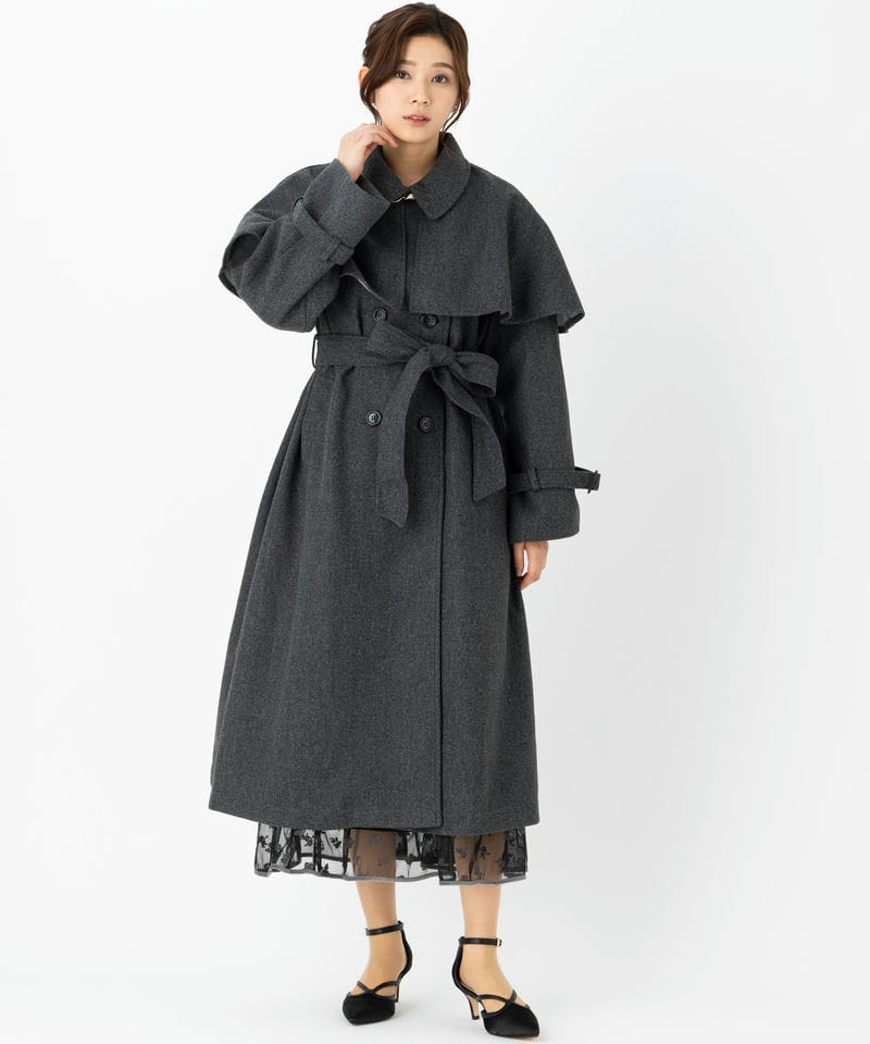NICE CLAUP ナイスクラップ ケープ付きマルチロングコート グレー系