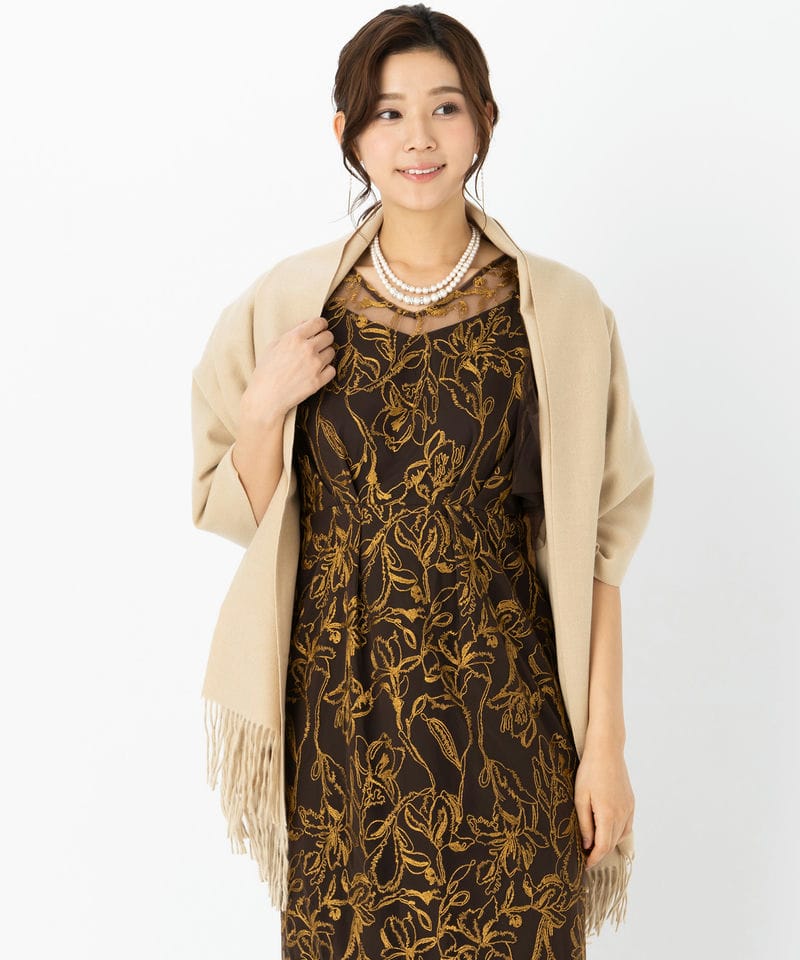 LOUIS VUITTON シルク混ショール・モノグラム ルレックス ゴールド系