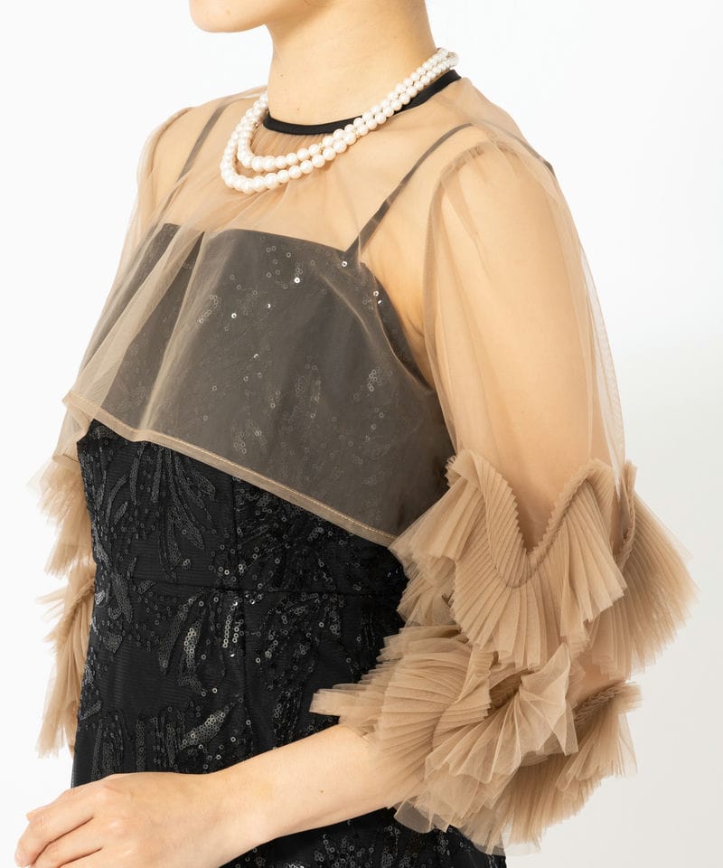 Leja レジャ フラワースパンコールチュールフリルスリーブIライン