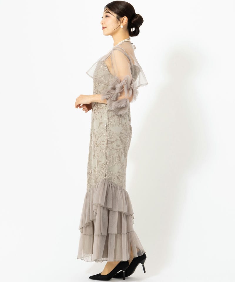 Leja レジャ フラワースパンコールチュールフリルスリーブIライン