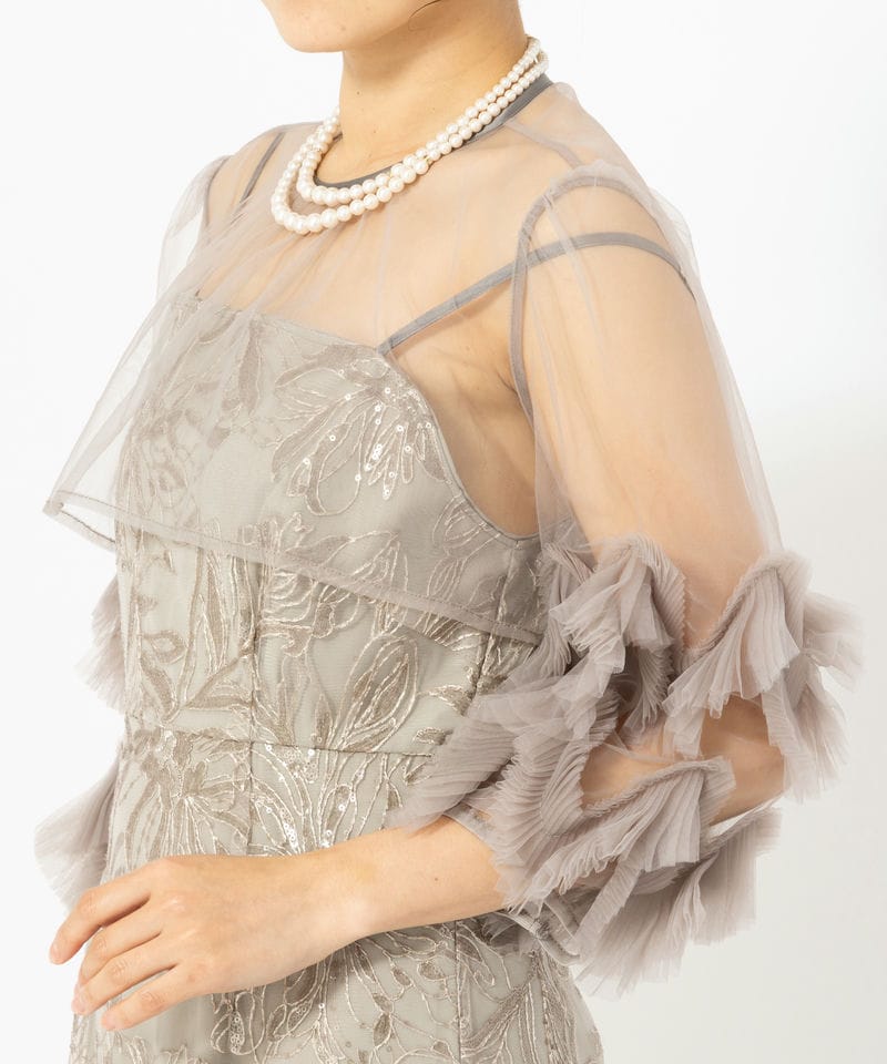 Leja レジャ フラワースパンコールチュールフリルスリーブIライン