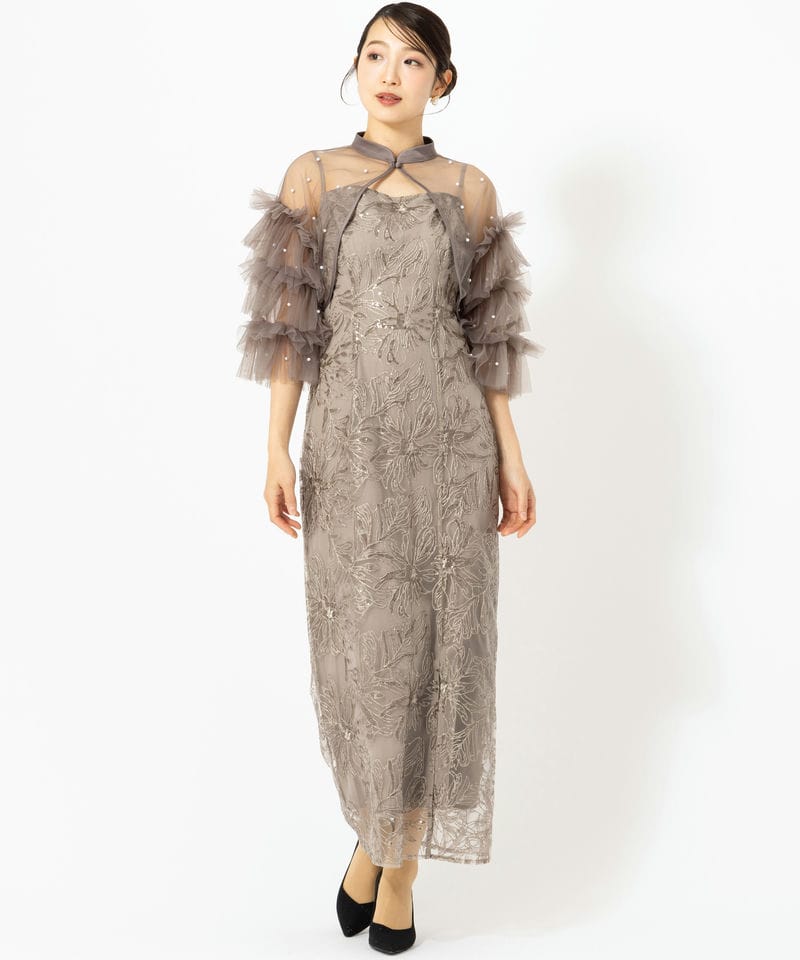 Leja レジャ パールフリルチュールボレロレイヤードIラインドレス