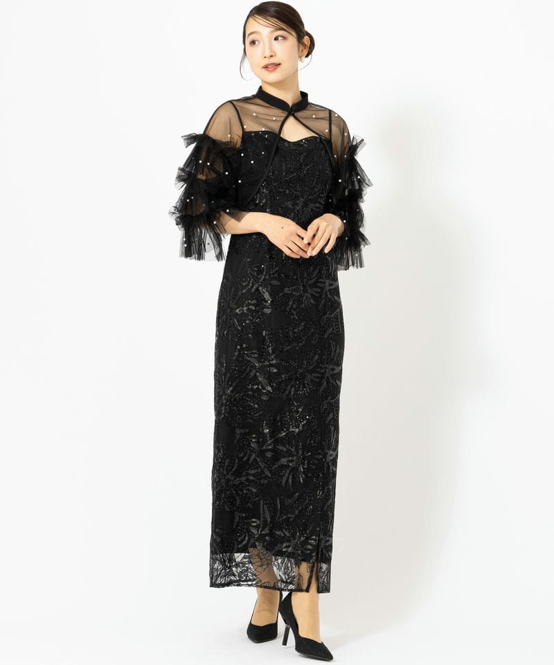 Leja レジャ パールフリルチュールボレロレイヤードIラインドレス