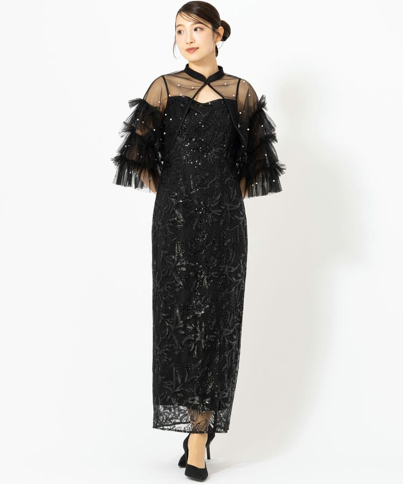 Leja レジャ パールフリルチュールボレロレイヤードIラインドレス