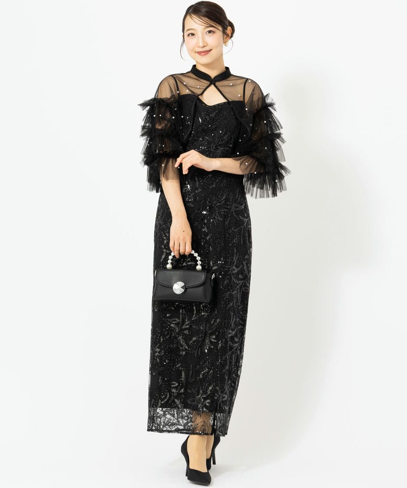 Leja レジャ パールフリルチュールボレロレイヤードIラインドレス