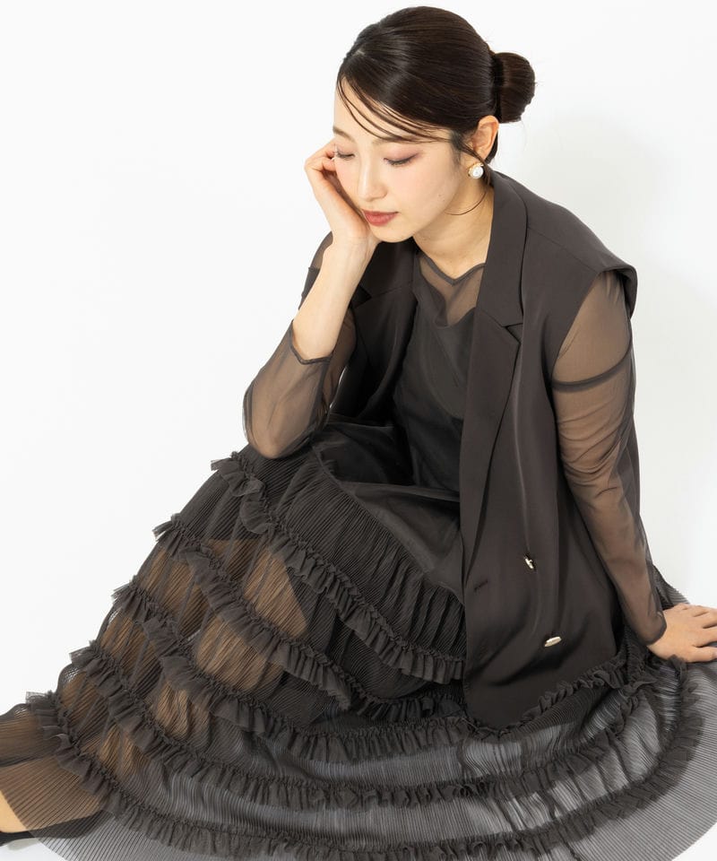 FRAY I.D フレイアイディー ラメフリンジストール グレー系 x ベージュ