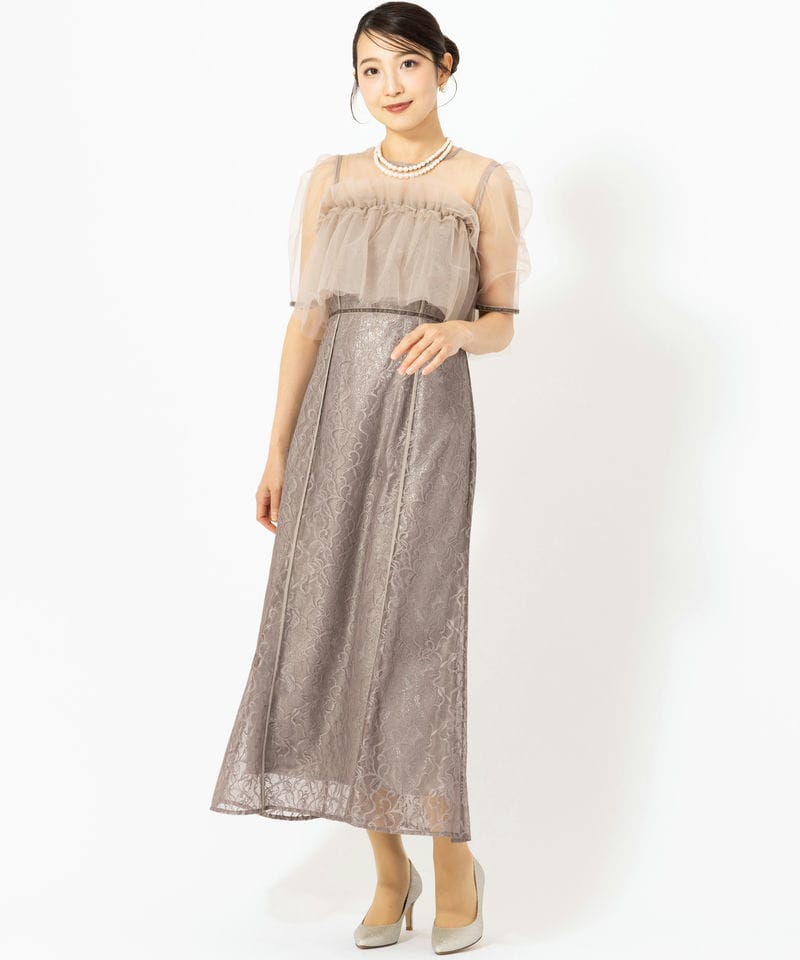 FRAY I.D フレイアイディー シルバーリーフレースレイヤードドレス