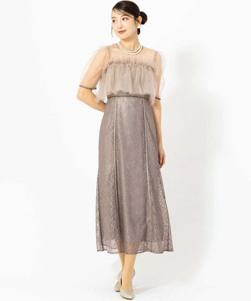 FRAY I.D フレイアイディー シルバーリーフレースレイヤードドレス