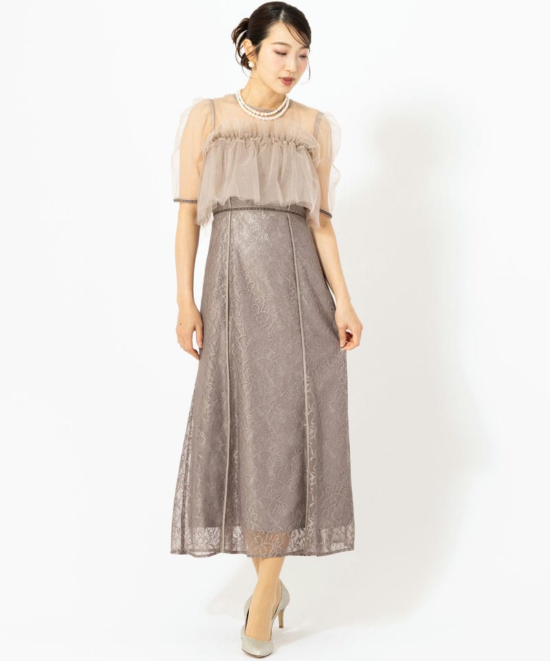 FRAY I.D フレイアイディー シルバーリーフレースレイヤードドレス