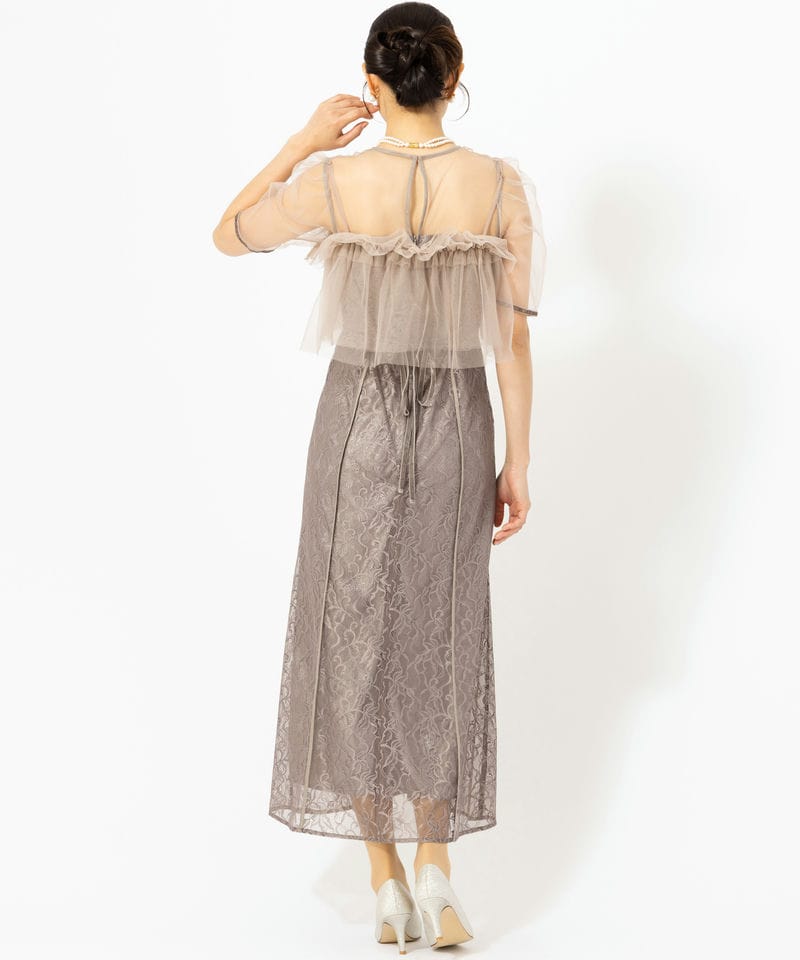 FRAY I.D フレイアイディー シルバーリーフレースレイヤードドレス