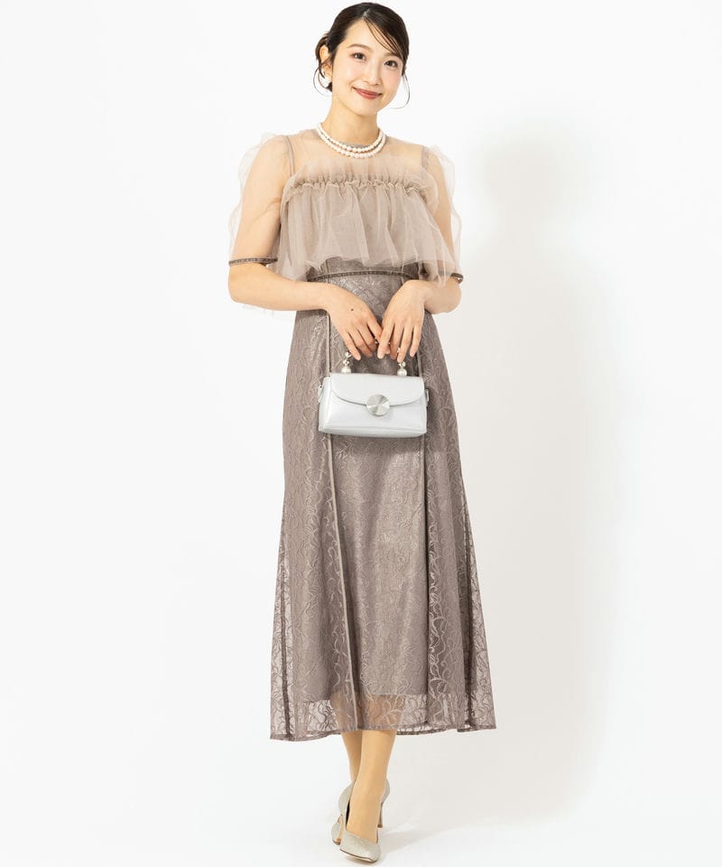 FRAY I.D フレイアイディー シルバーリーフレースレイヤードドレス