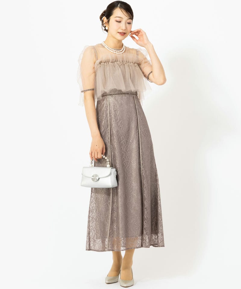 FRAY I.D フレイアイディー シルバーリーフレースレイヤードドレス