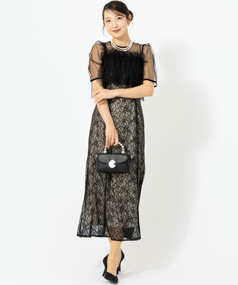 FRAY I.D フレイアイディー シルバーリーフレースレイヤードドレス