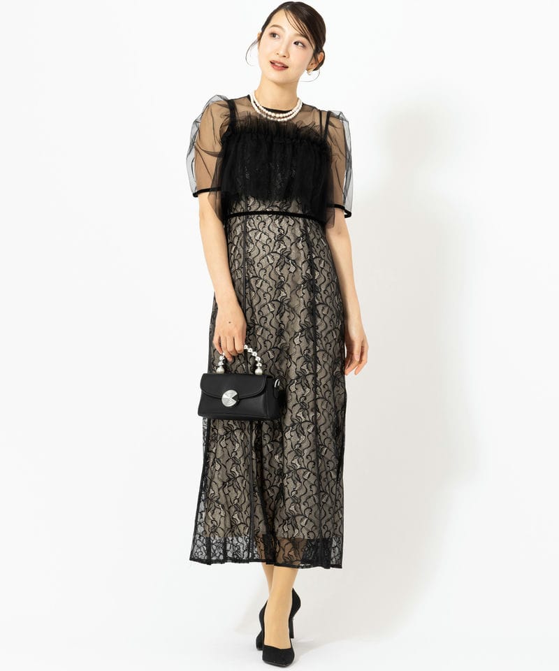 FRAY I.D フレイアイディー シルバーリーフレースレイヤードドレス