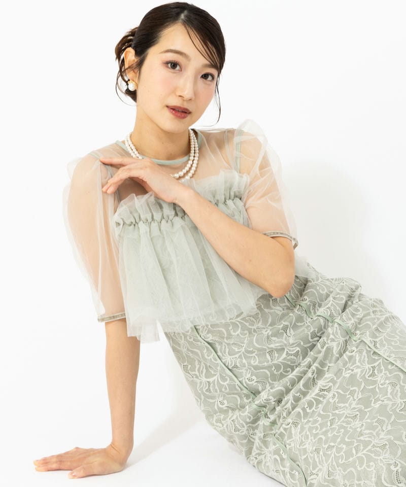 FRAY I.D フレイアイディー シルバーリーフレースレイヤードドレス