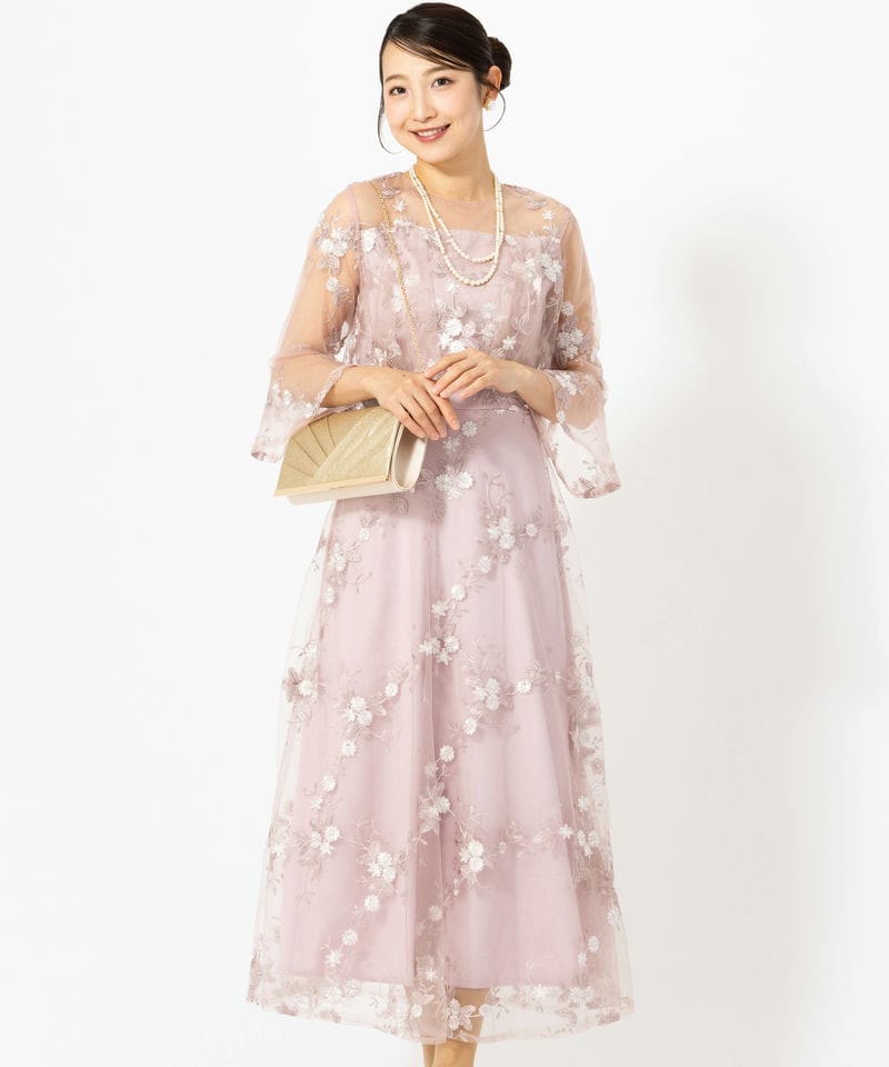 Select Shop 【ドレス2点SET】エンブロイダリーコクーンドレス ピンク