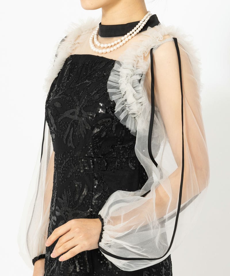 Leja レジャ フラワースパンコールチュールフリルロングスリーブ