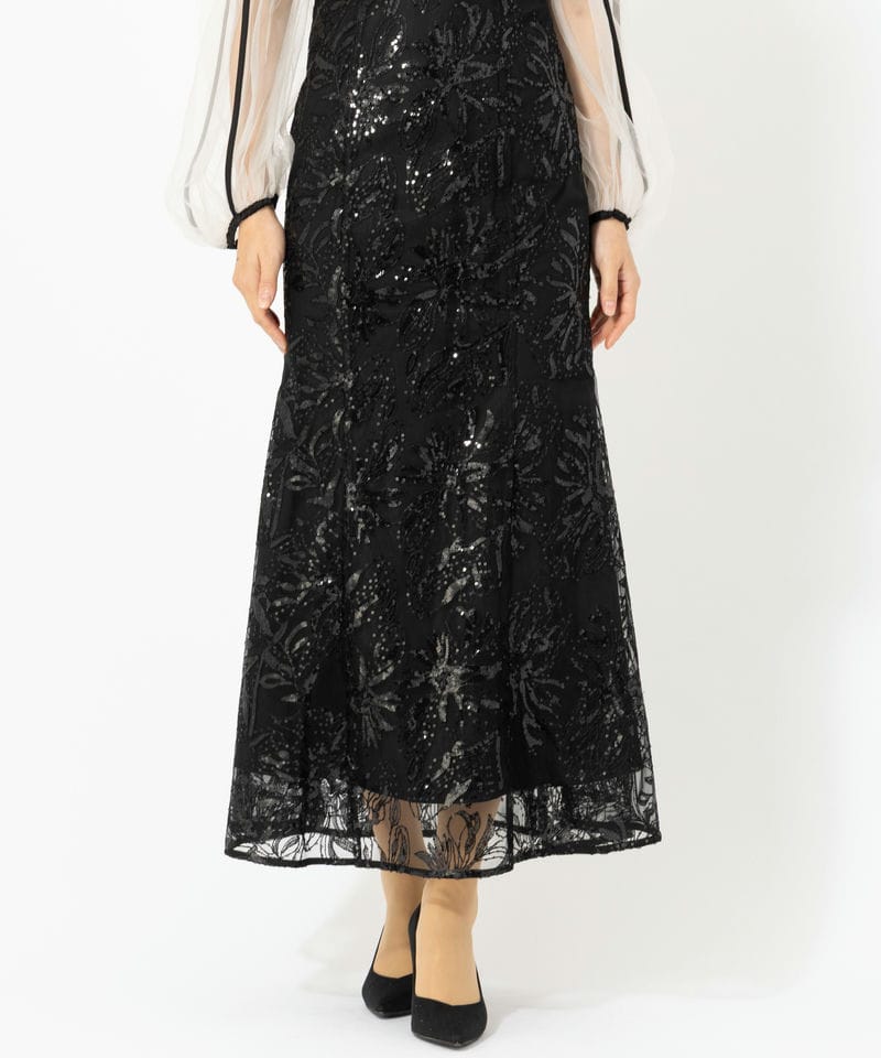 Leja レジャ フラワースパンコールチュールフリルロングスリーブ